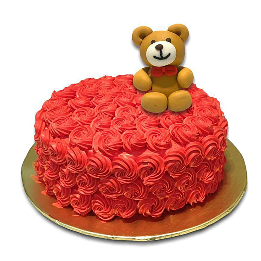 20 Red Roses Bouquet with Teddy Cake Delivery in Singapore - FNP SG