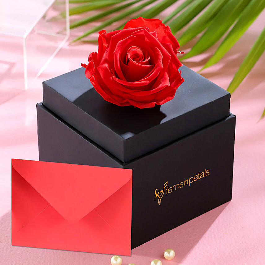 Forever Red Rose Box With Greeting Card