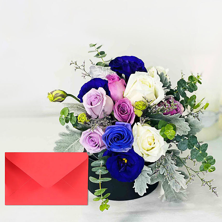 Mixed Roses Box With Greeting Card