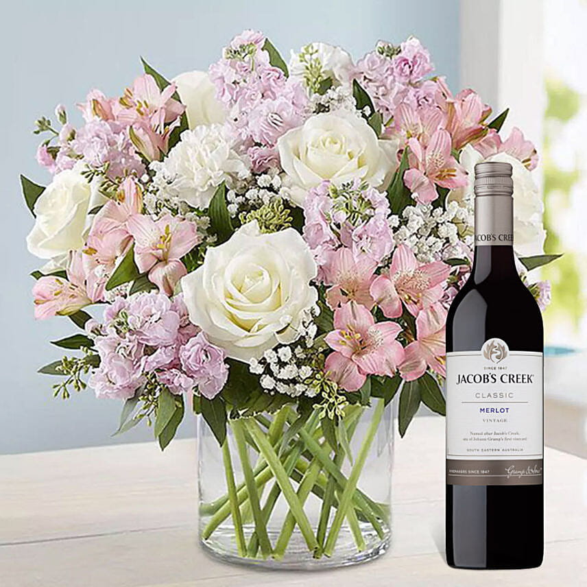 Flower Arrangement With Du Marquis Wine