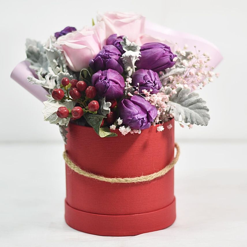 Lovely Mixed Flowers In Red Box