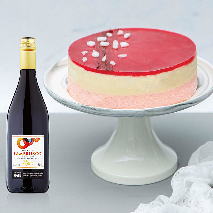 Fresh Raspberry Lychee Rose Cake With Tesco Rosso Wine