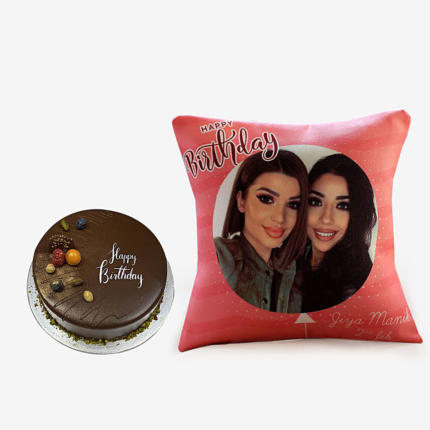 Chocolate Cake and Personalised Cushion