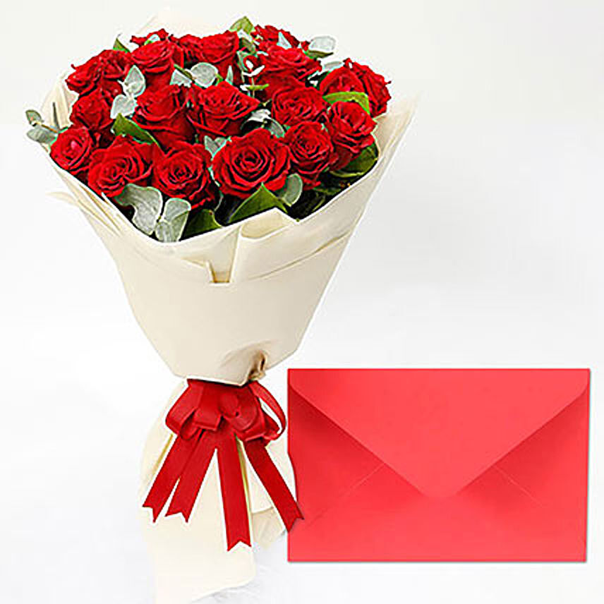 20 Red Roses Bouquet With Greeting Card