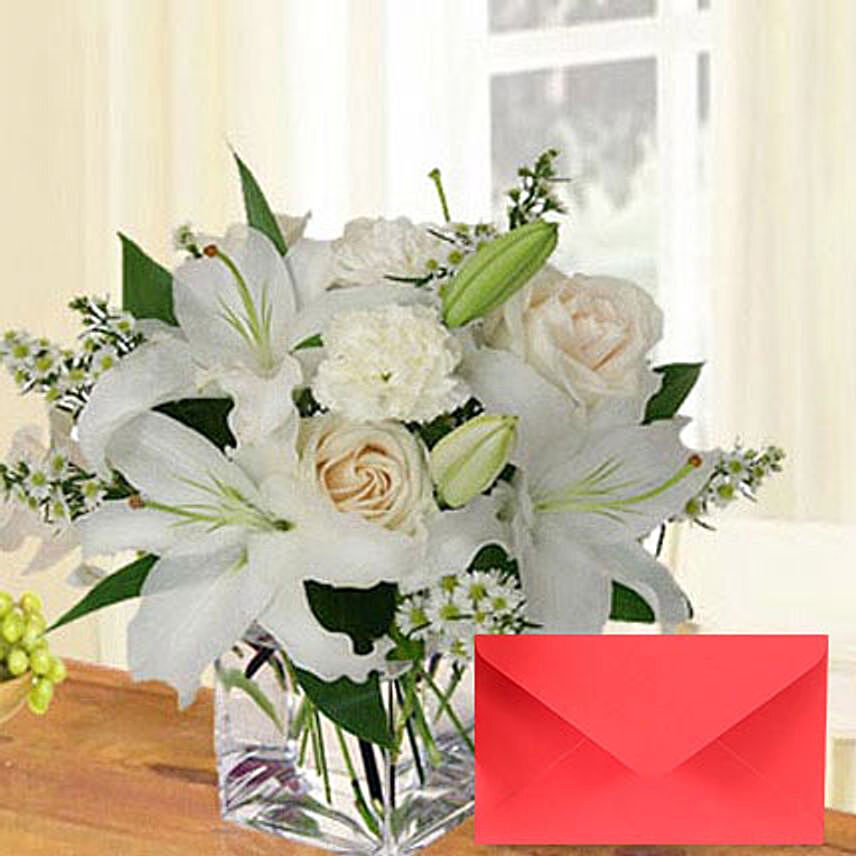 White Birthday Bloom With Greeting Card