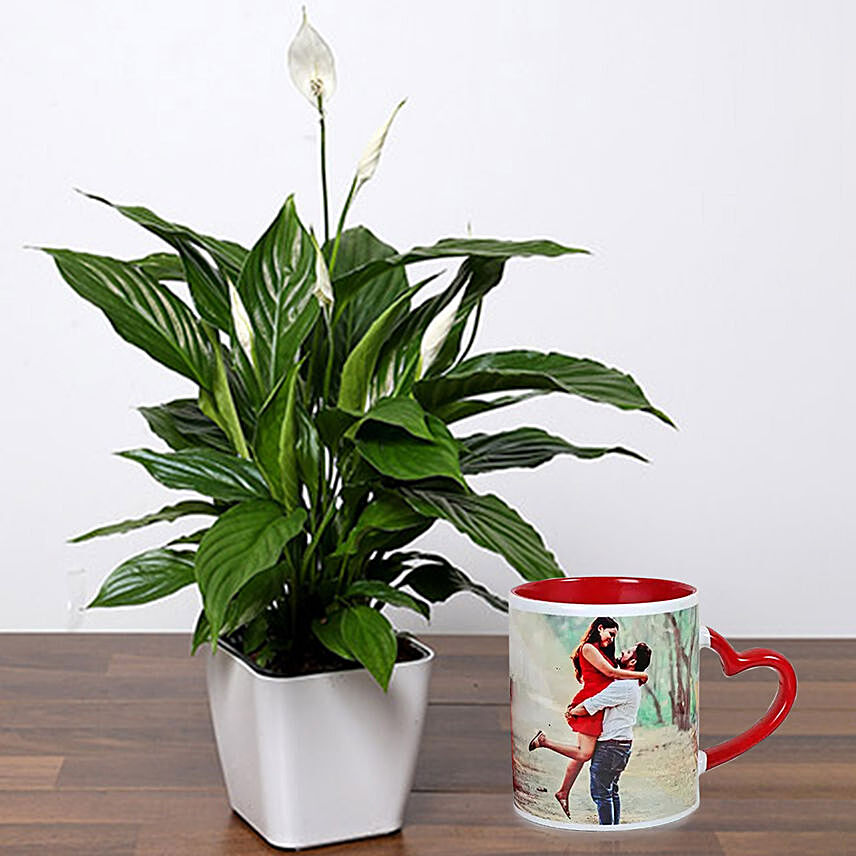 Lily Plant With Personalised Red Ceramic Mug