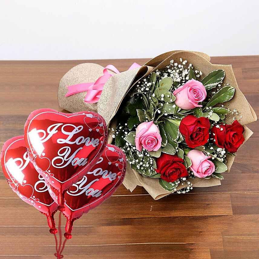 Sweet Roses Flower With I Love You Balloon