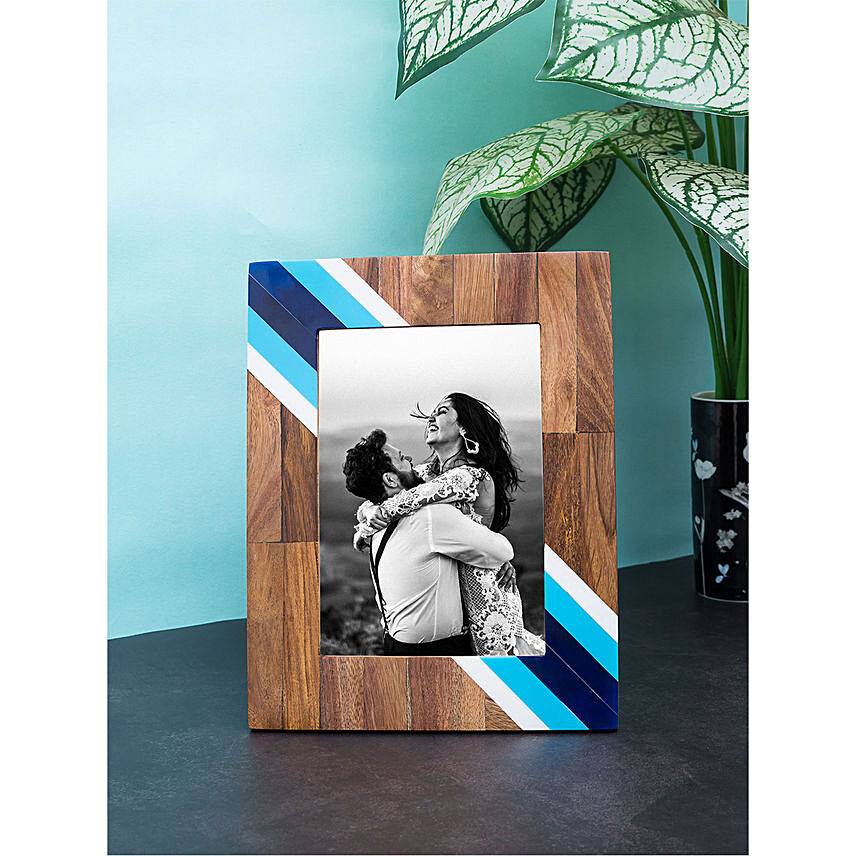 Personalised Blue And White Wooden Photo Frame