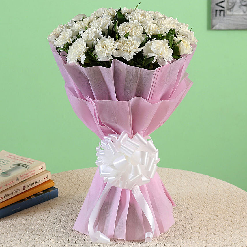 Vibrant White Carnation Bouquet