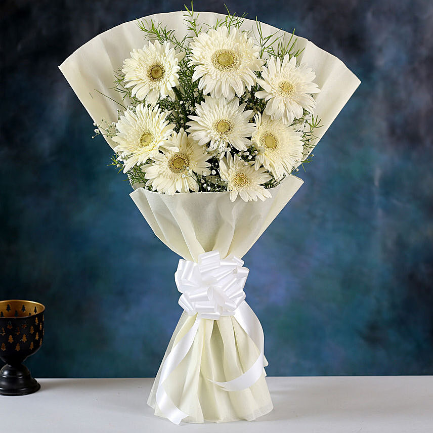 8 Beautiful White Gerbera Bouquet