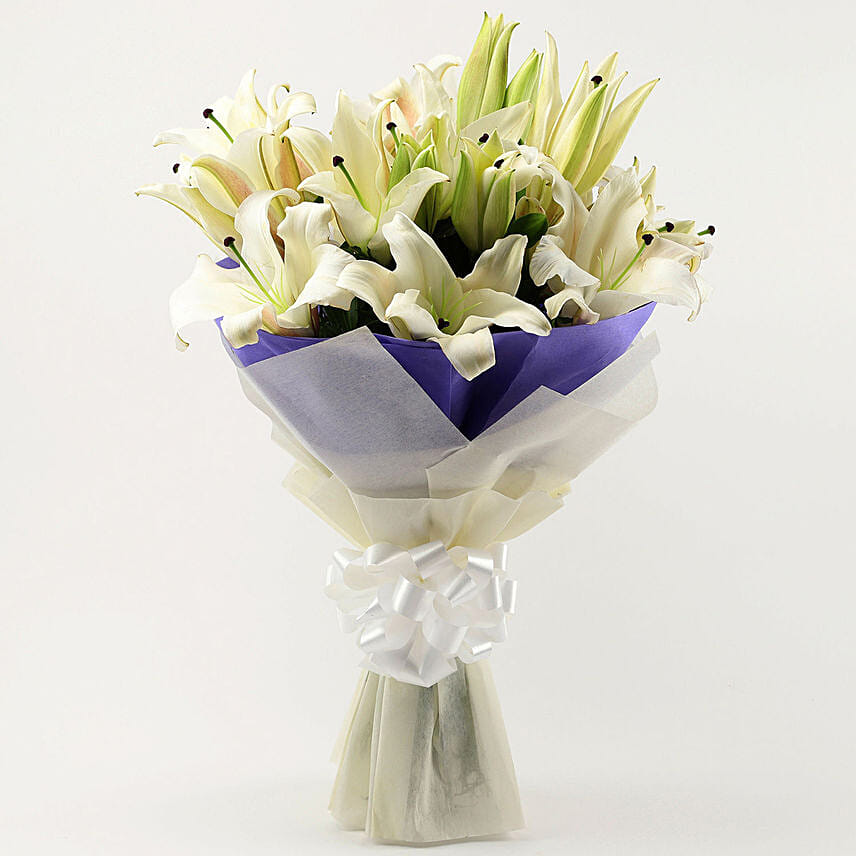 7 White Oriental Lilies Bouquet