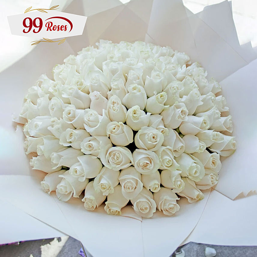 Bright White Roses Bouquet For Love