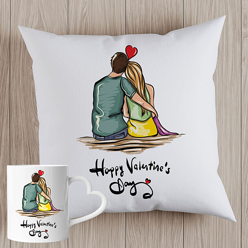 Valentines Couple Sketch Cushion and Mug