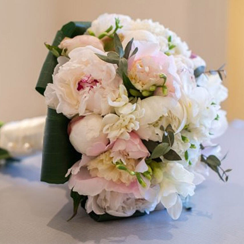 Majestic Peony White Freesia Bridal Bouquet