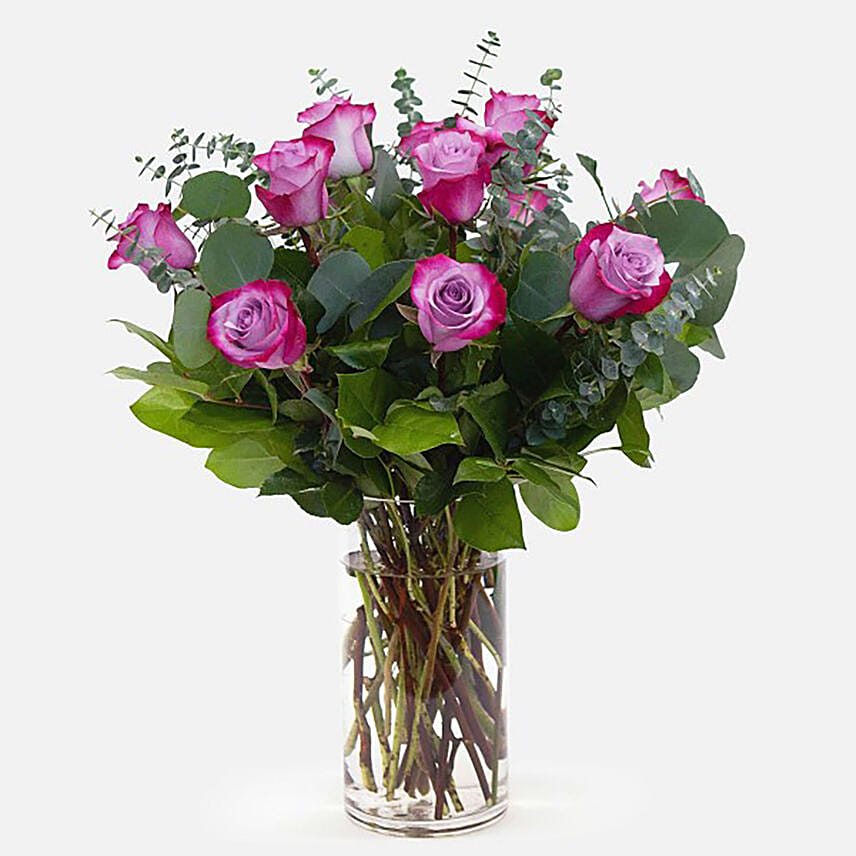 12 Purple Roses Glass Vase Arrangement Delivery in Singapore - FNP SG