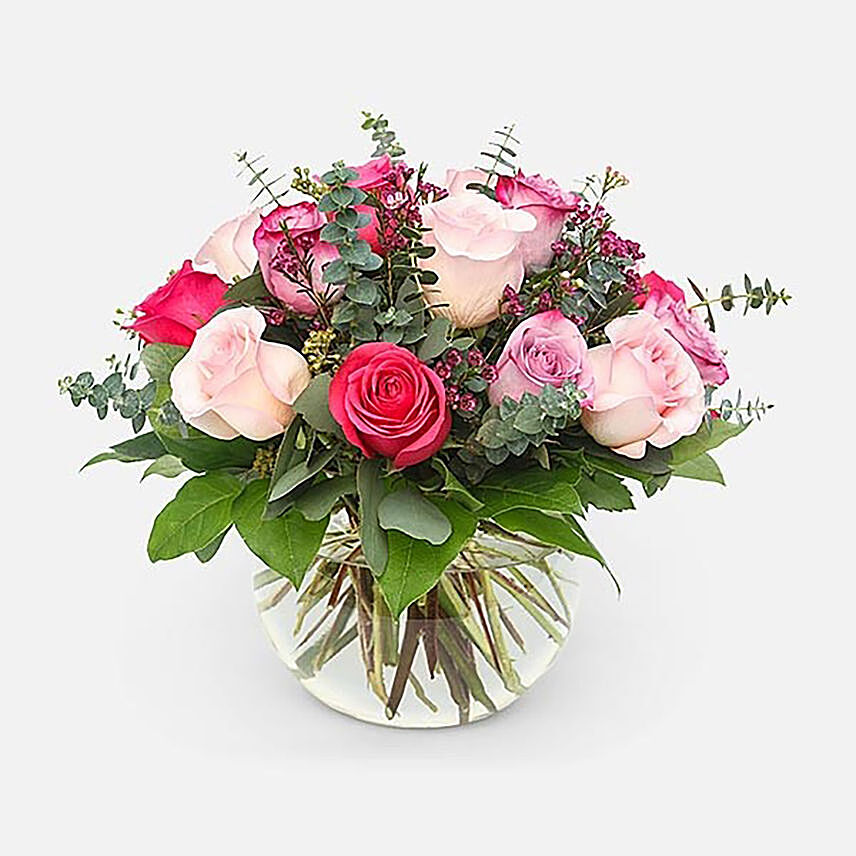 Elegant Mixed Roses Fishbowl Vase Arrangement