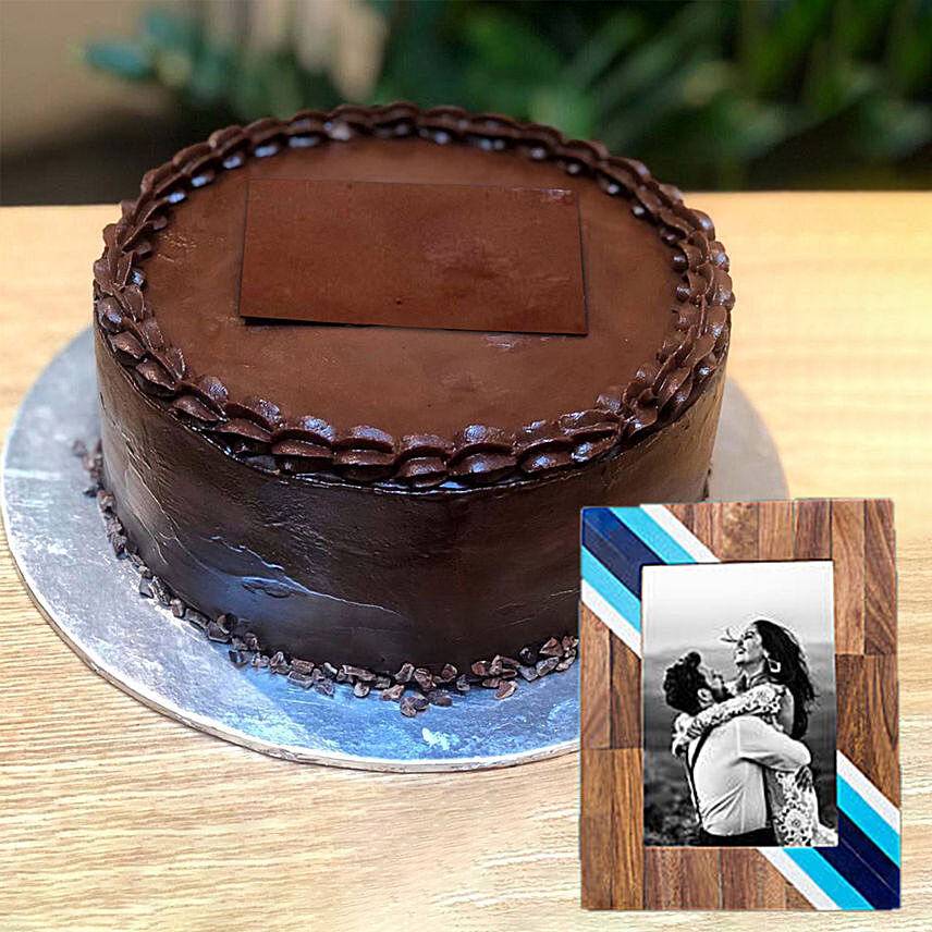 Chocolate Cake With Wooden Personalised Photoframe