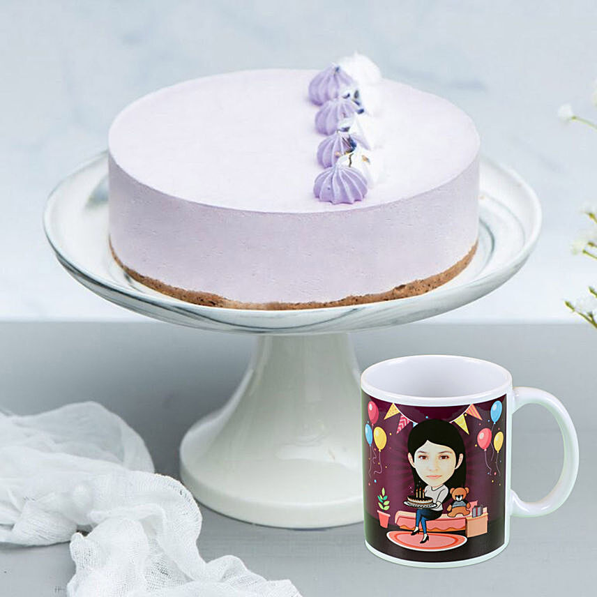 Lavender Cake With Personalised Caricature Mug