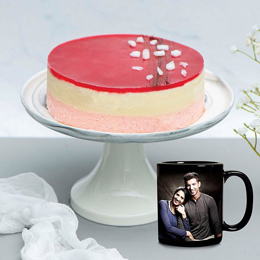 Raspberry Cake With Personalised Couple Mug