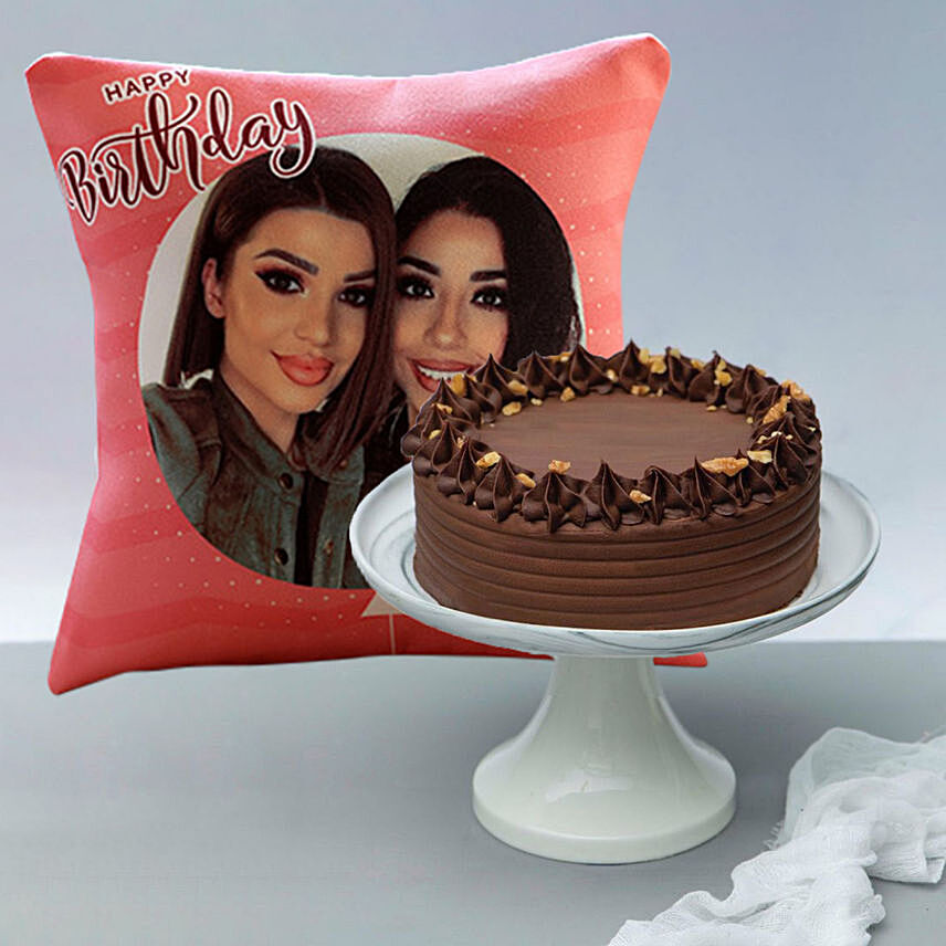 Walnut Cake With Personalised Birthday Cushion