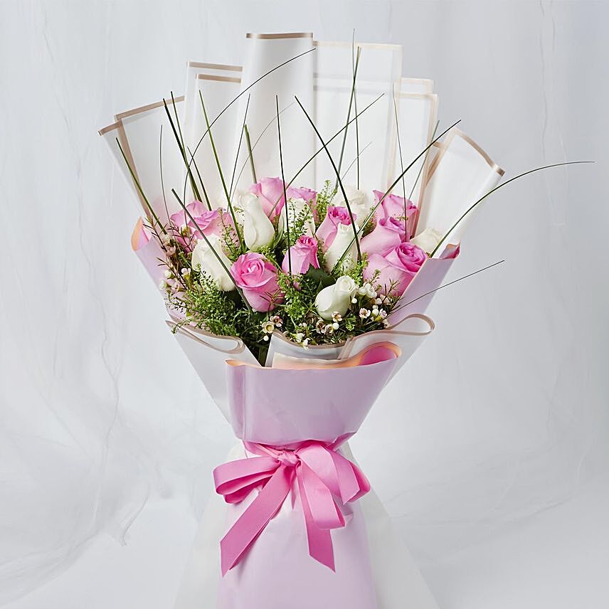Serene Mixed Roses & Lepidium Beautifully Tied Bouquet