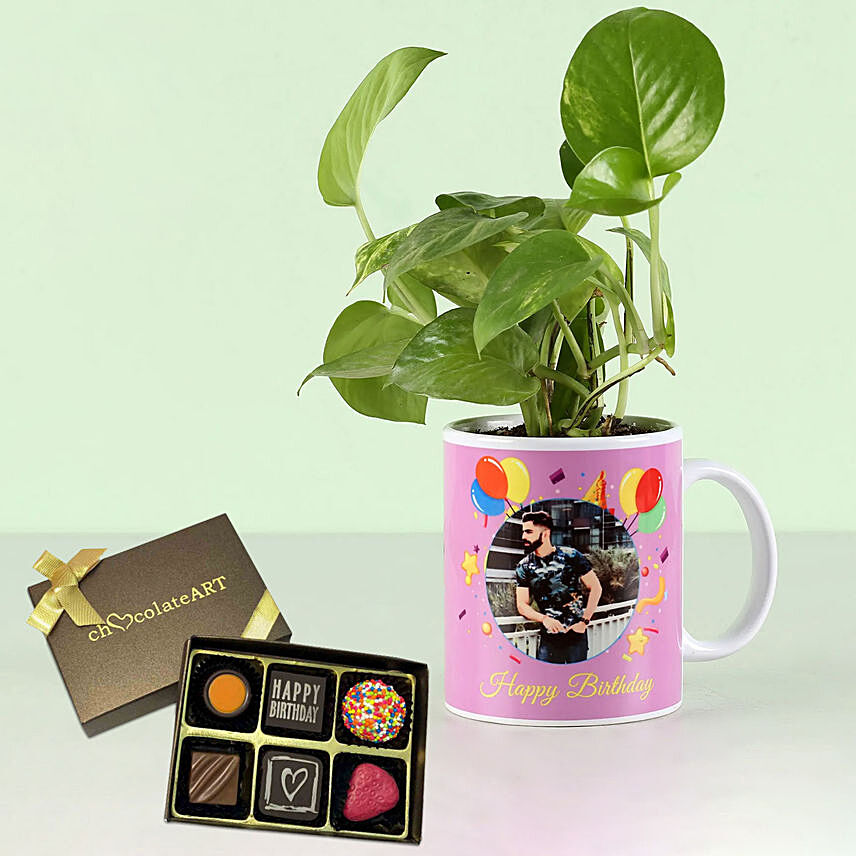 Personalised Mug Money Plant with Birthday Chocolate