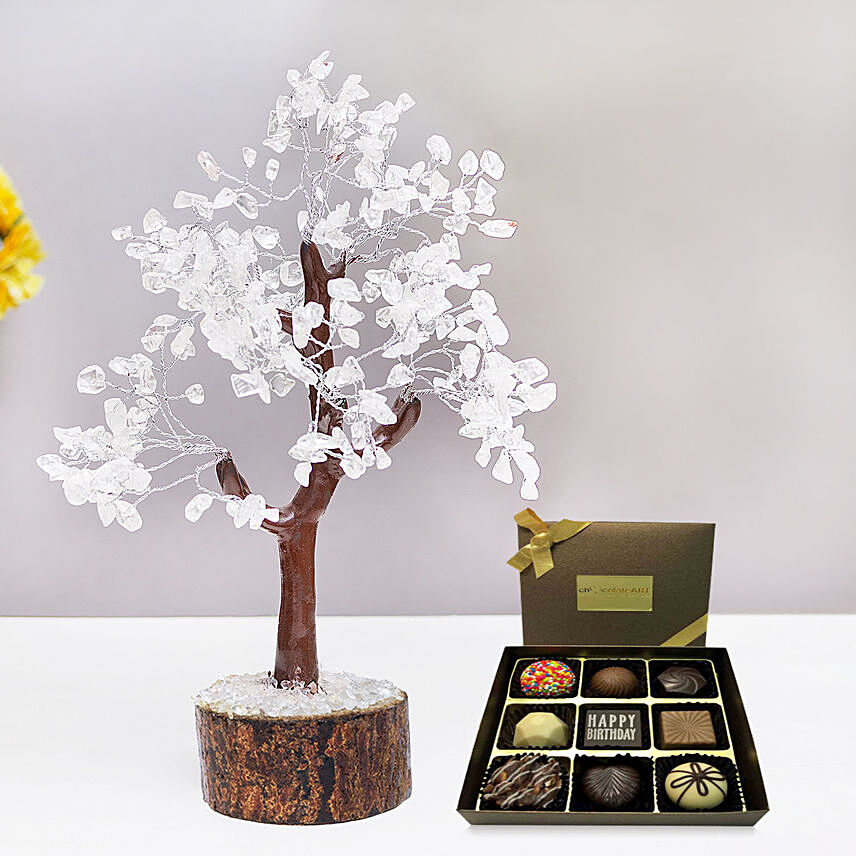 Amethyst Wish Tree with Happy Birthday Chocolate