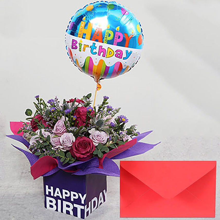 Birthday Flower Arrangement With Greeting Card