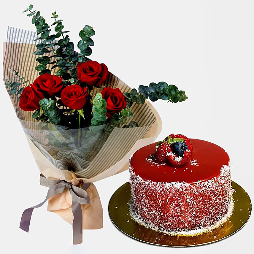 Love Red Roses Bouquet And Cake