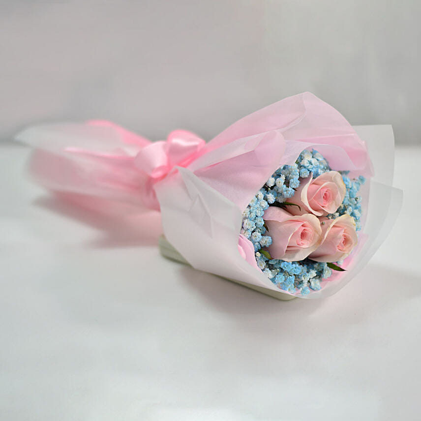 Lovely Pink Rose Baby Breath Bouquet