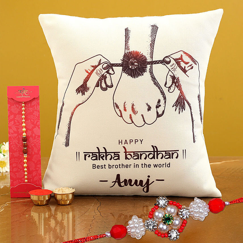 Personalised Cushion With Floral Rakhi