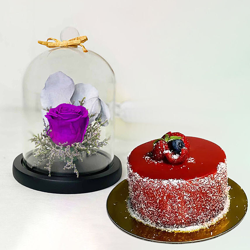 Forever Purple Rose With Mini Mousse Cake