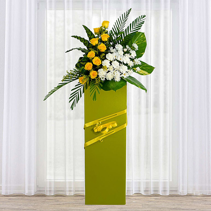 Everlasting Condolence Mixed Flowers Green Stand