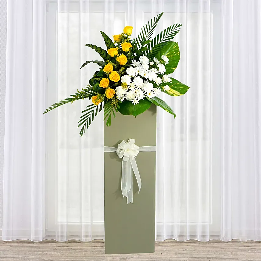 Everlasting Condolence Mixed Flowers Grey Stand