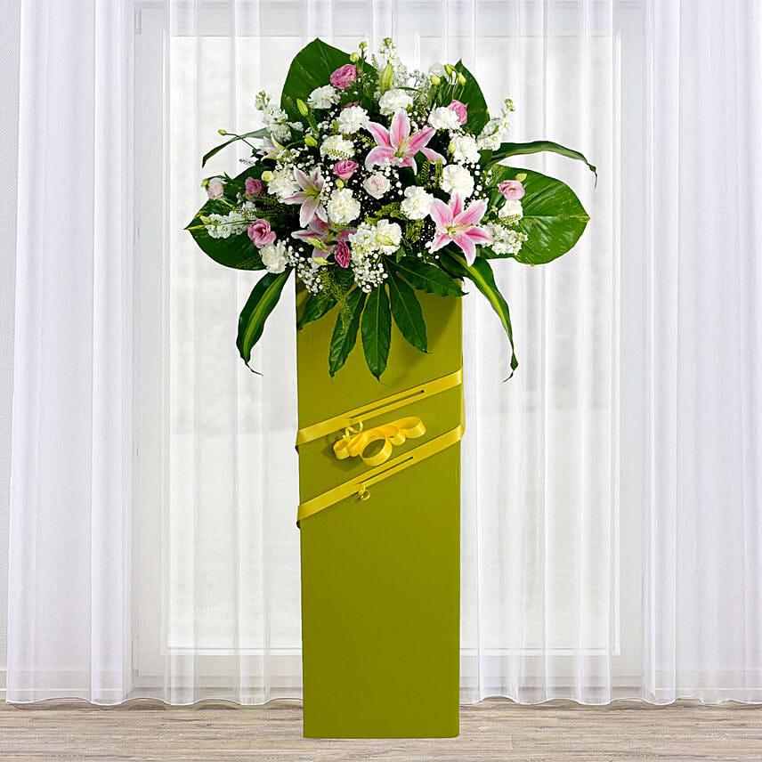 Heartfelt Condolence Mixed Flowers Green Stand