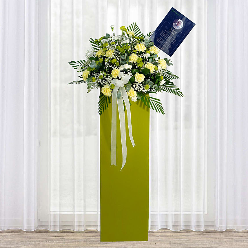 Heavy Hearted Condolence Mixed Flowers Green Stand