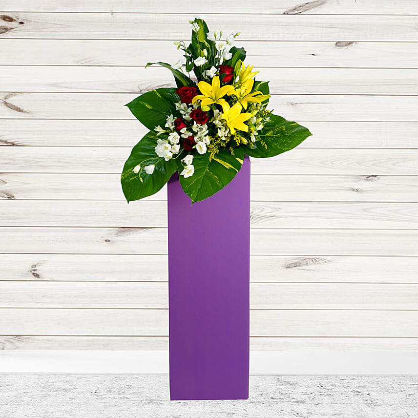 Magnificent Mixed Flowers Purple Cardboard Stand