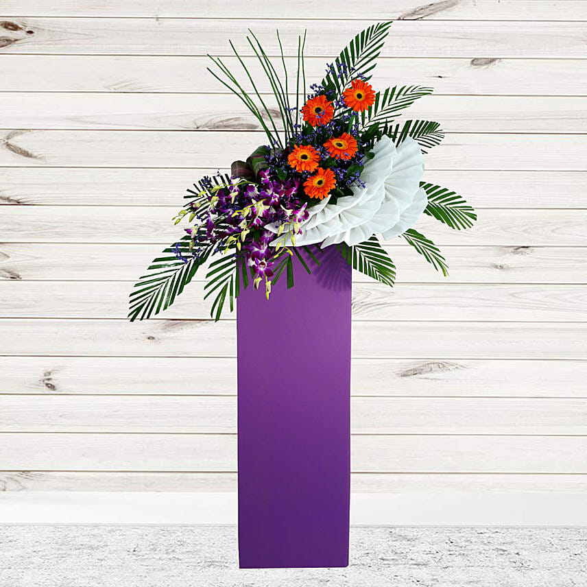 Mesmerising Mixed Flowers Purple Cardboard Stand