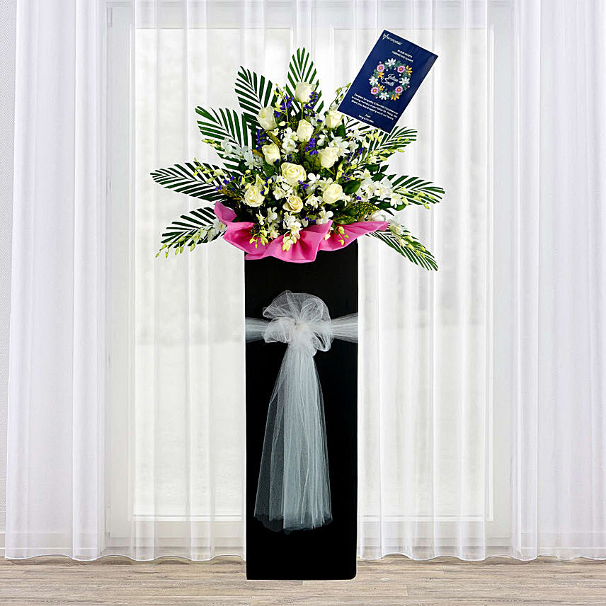 Rest In Peace Condolence Mixed Flowers Black Stand