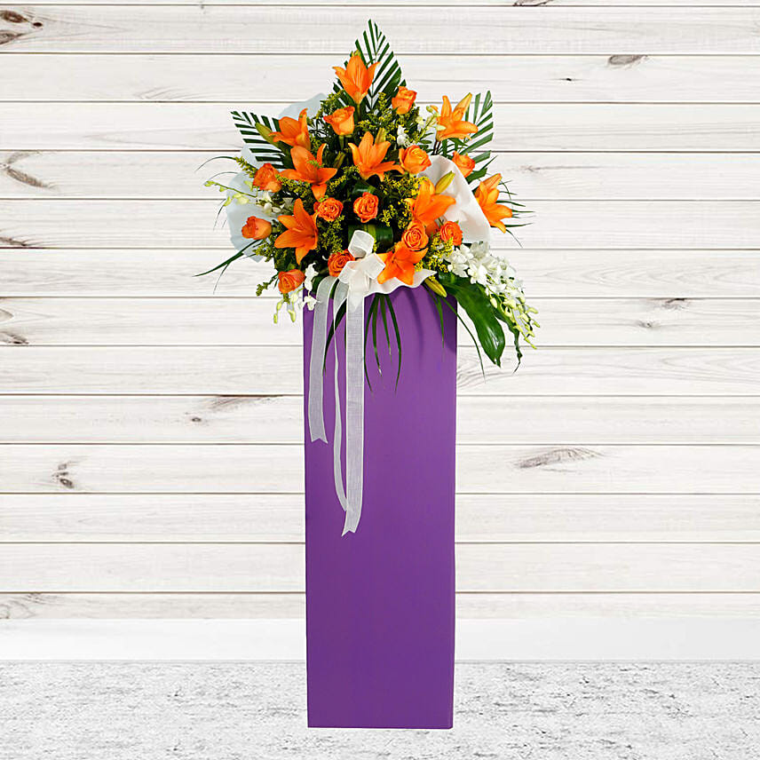 Vibrant Mixed Flowers Purple Cardboard Stand