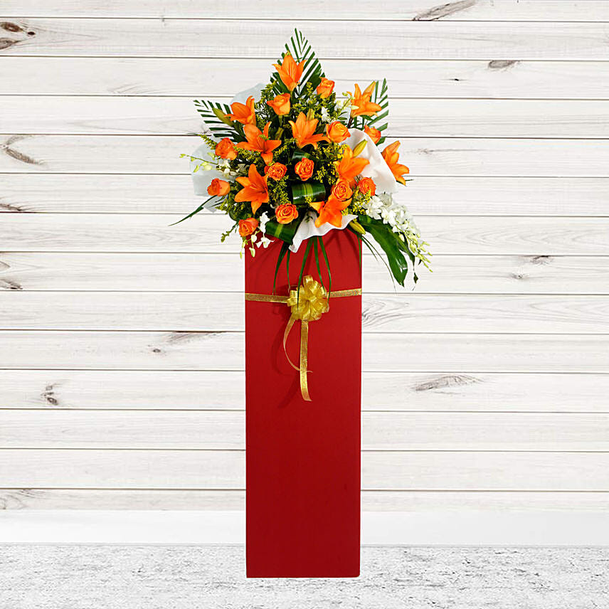 Vibrant Mixed Flowers Red Cardboard Stand