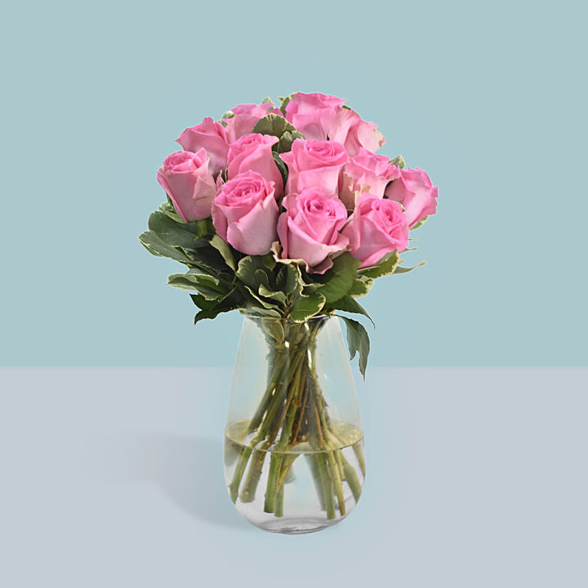 Vase Of 18 Delicate Pink Roses