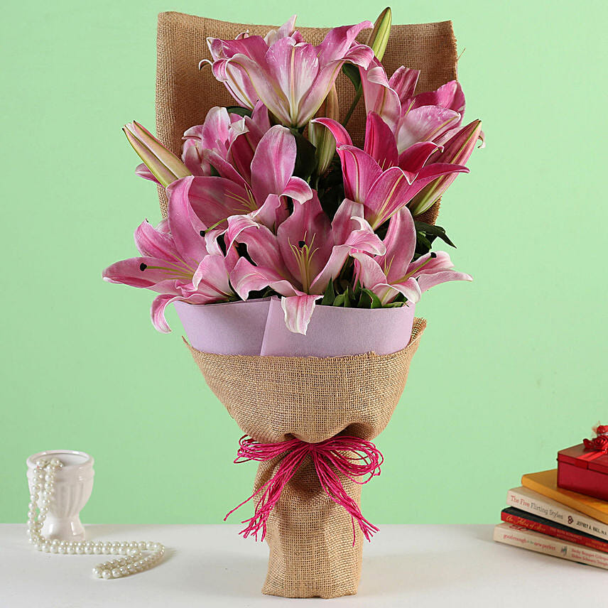 5 Oriental Pink Lilies Bunch