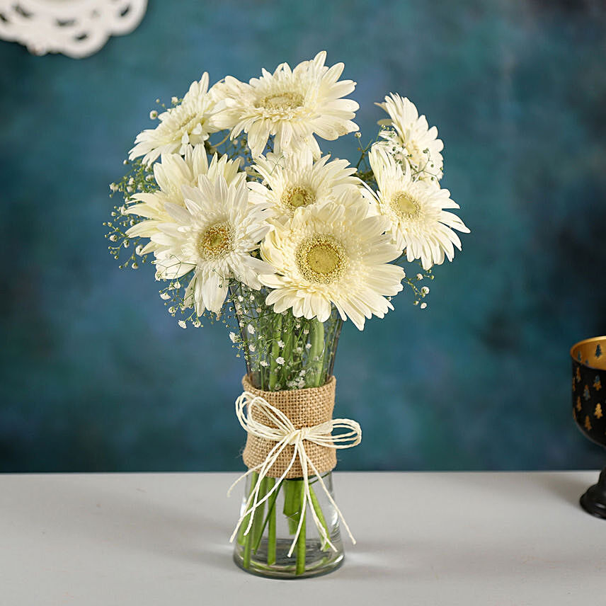 Blooming White Gerbera Vase Arrangement