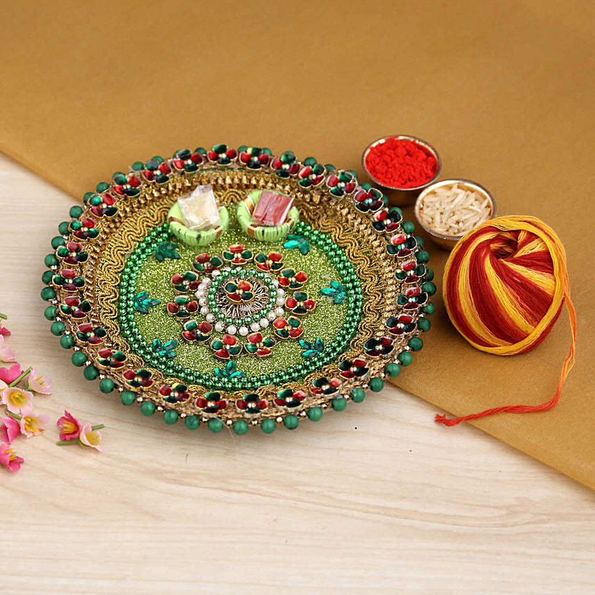 Bhai Dooj Green Beads Thali