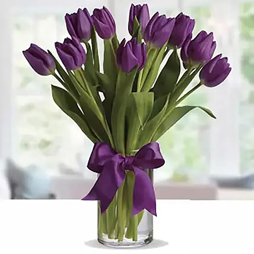 10 Purple Tulip Vase Arrangement