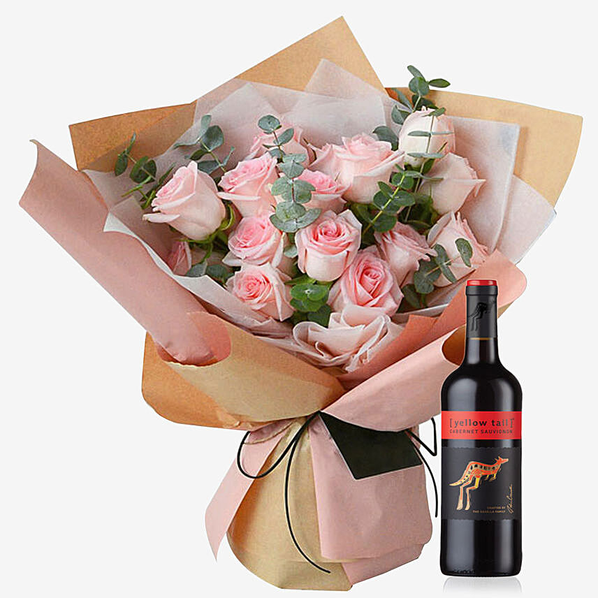 18 Sweet Pink roses With Tesco Rosso Wine