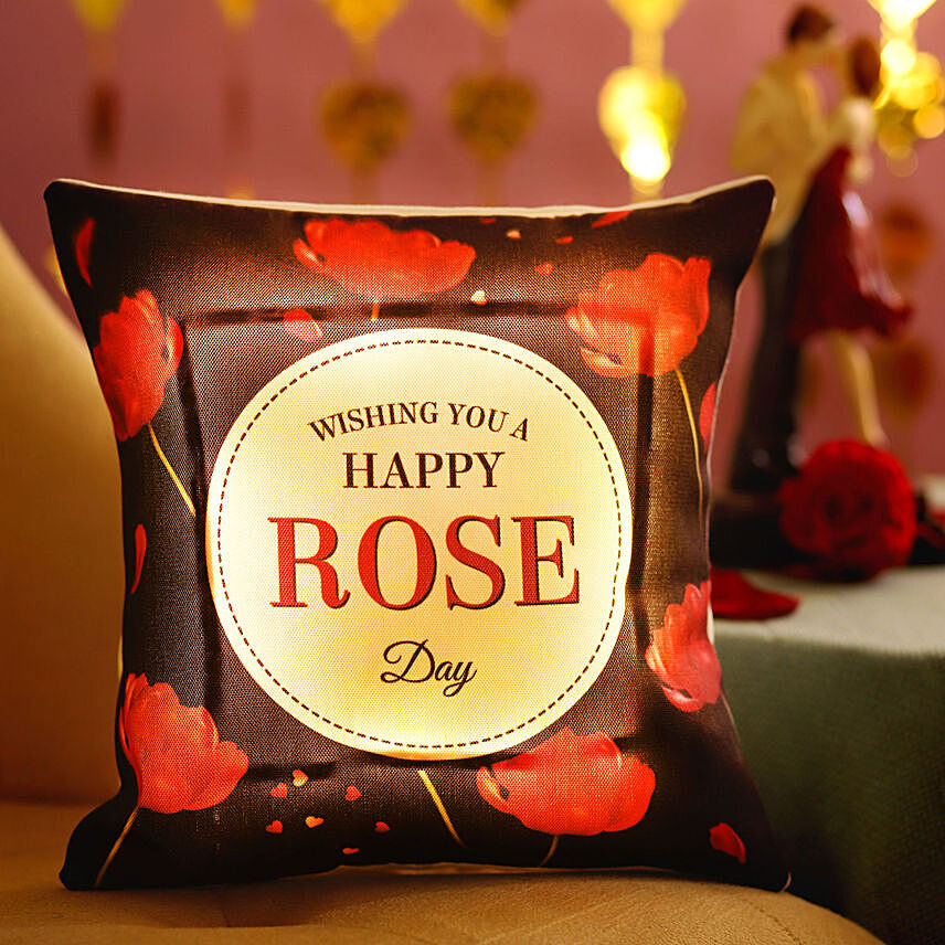 Rose Day Greetings Printed Led Cushion