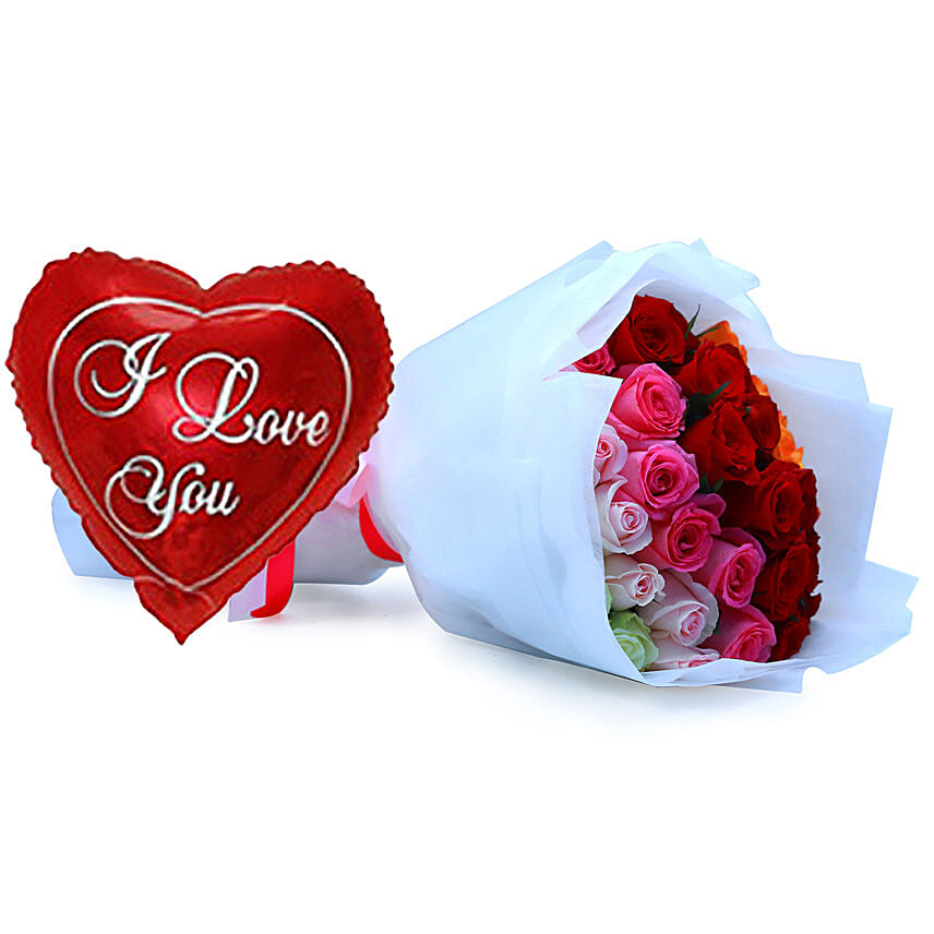 Cherished Roses Bouquet With I Love You Balloon For Valentine Delivery ...
