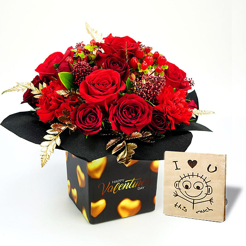 Golden Moments Valentines Flowers With I Love You Table Top